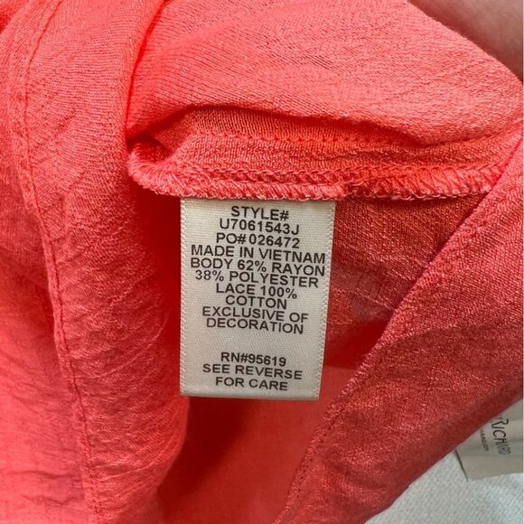 NWT John Paul Richard Peasant Blouse Large Coral Boho Casual Top Crochet Eyelet - Picture 5 of 13